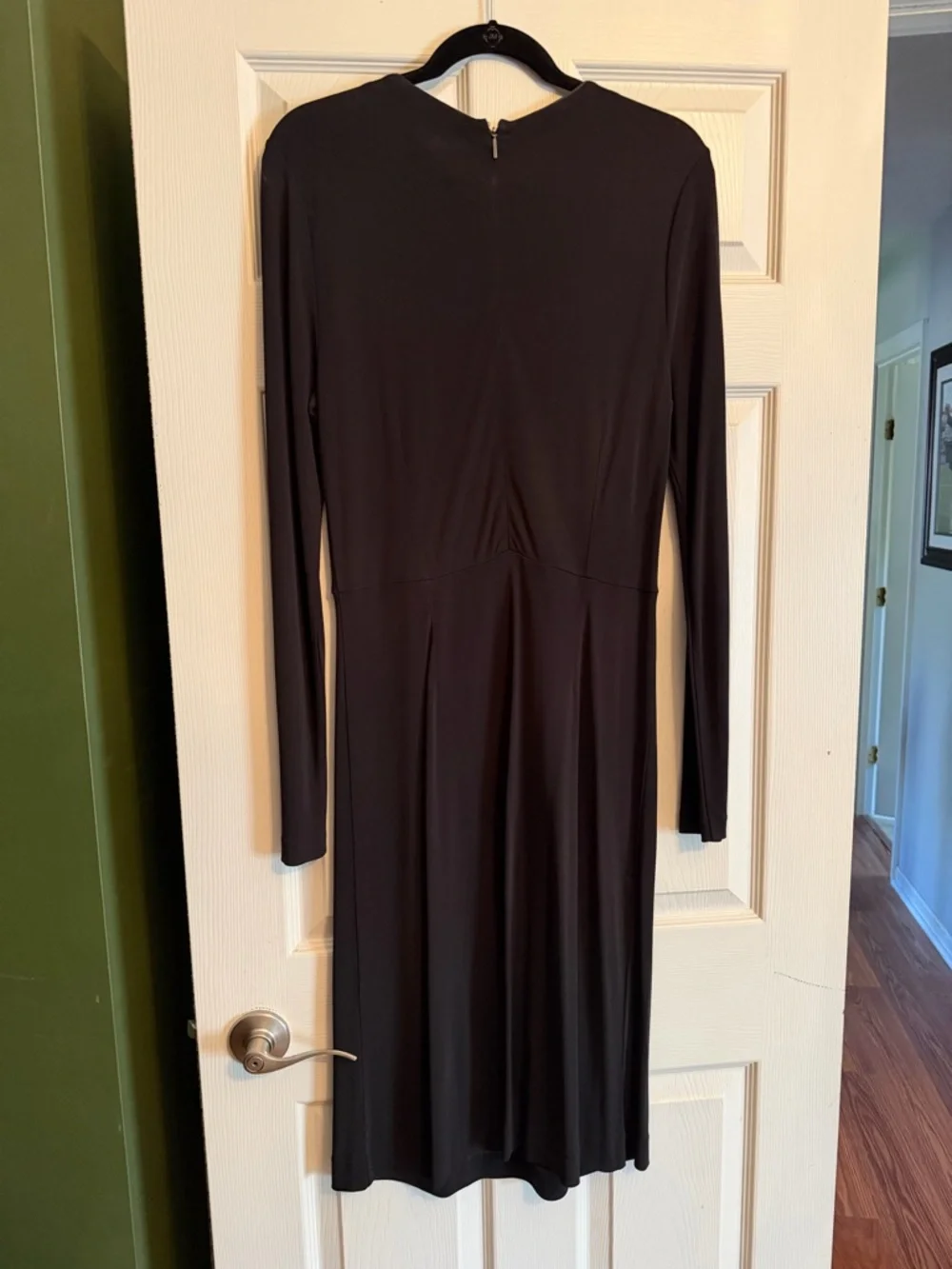 Tory Burch Black Long-Sleeve Dress with Green Jewel Neckline M